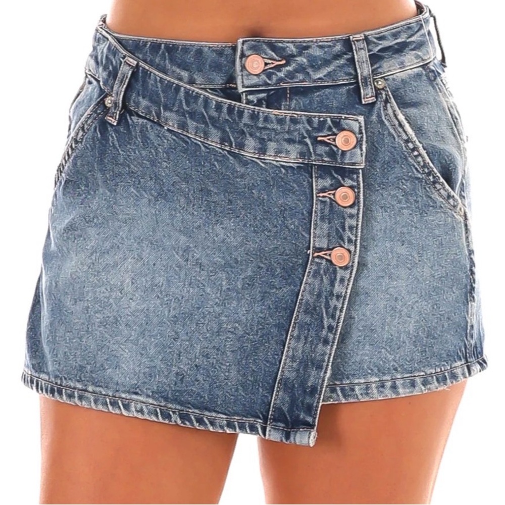 We The Free FREE PEOPLE- WYNNE SKIRT Blue Denim with Button Accents
